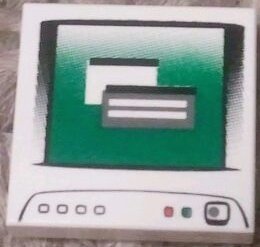 LEGO part Carreau 2 x 2 avec motif moniteur informatique avec bouton marche gris bleuté foncé (3068pb0381)