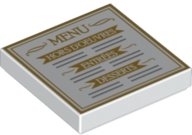 LEGO onderdeel Tegel 2 x 2 met Gouden 'MENU' en Rand, 'HORS D'OEUVRES', 'ENTRÉES', en 'DESSERTS' Patroon (3068pb0819)