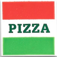 LEGO part Carreau 2 x 2 avec motif rayures rouge et vert et 'PIZZA' vert foncé (boîte à pizza) 3068pb1045