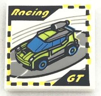 LEGO part Tile 2 x 2 with 'Racing', 'GT' and Race Car Video Game Pattern 3068pb1141
