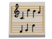 LEGO onderdeel Tegel 2 x 2 met Bladmuziek, Zwart Violetsleutel en Muzieknoten op Gouden Notenbalken Patroon 3068pb1291