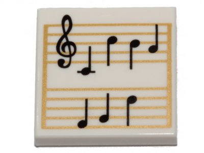 LEGO part Piastrella 2 x 2 con Notazione Musicale, Chiave di Violino Nera e Note Musicali su Righe d'Oro Disegno (3068pb1291)