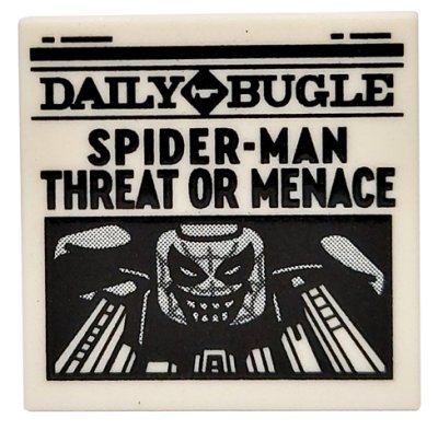 LEGO part Tile 2 x 2 with Newspaper 'DAILY BUGLE' and 'SPIDER-MAN THREAT OR MENACE' Pattern (3068pb1722)