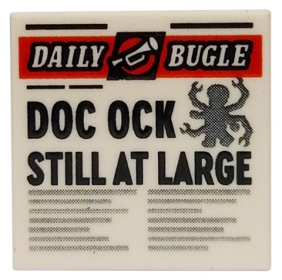 LEGO part Tile 2 x 2 with Newspaper 'DAILY BUGLE' and 'DOC OCK STILL AT LARGE' Pattern (3068pb1724)