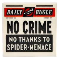 LEGO part Tile 2 x 2 with Newspaper 'DAILY BUGLE' and 'NO CRIME NO THANKS TO SPIDER-MENACE' Pattern 3068pb1732