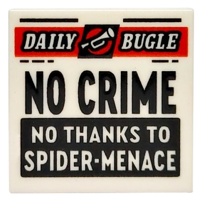 LEGO part Tile 2 x 2 with Newspaper 'DAILY BUGLE' and 'NO CRIME NO THANKS TO SPIDER-MENACE' Pattern (3068pb1732)