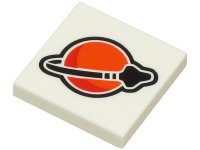 LEGO part Tile 2 x 2 with Reddish Orange, Red and Black Classic Space Logo Pattern 3068pb2339
