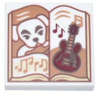 LEGO part Carreau 2 x 2 with Open Book with White Dog, Dark Red Guitar, and Medium Nougat Music Notes Pattern (Animal Crossing K.K. Slider) 3068pb2361