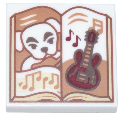 LEGO part Piastrella 2 x 2 con Libro Aperto con Cane Bianco, Chitarra Rosso Scuro e Note Musicali Marrone Medio (Animal Crossing K.K. Slider) (3068pb2361)