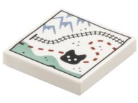 LEGO part Tile 2 x 2 with Map, Sand Blue Mountains, Black Train Tracks and Wolf Head, Reddish Brown Dotted Line Path, Sand Green Area Pattern 3068pb2658