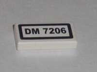 LEGO part Tile 1 x 2 with 'DM 7206' Pattern (Sticker) - Set 7206 3069pb0115