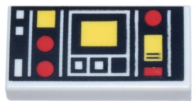 LEGO part Platte 1 x 2 mit roten und gelben Kontrollen und zwei weißen Quadraten links Muster (3069pb0785)