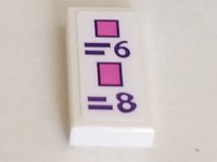 LEGO part Tile 1 x 2 with Dark Pink Rectangles, Dark Purple Price Chart with '=6' and '=8' Pattern (Sticker) - Set 41332 3069pb0895