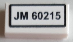 LEGO part Tile 1 x 2 with 'JM 60215' Pattern (Sticker) - Set 60215 (3069pb1077)