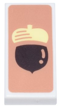 LEGO part Tile 1 x 2 with Dark Brown and Bright Light Yellow Acorn on Medium Nougat Background Pattern (Animal Crossing DIY Recipe) 3069pb1220