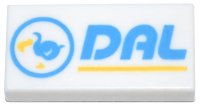 LEGO part Tile 1 x 2 with Dark Azure and Yellow Circle, Bird, and 'DAL' Pattern (Animal Crossing Dodo Airlines Logo)  3069pb1269