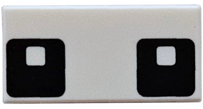 LEGO part Tile 1 x 2 with 2 Small Squares on Black Large Squares with Rounded Corners Pattern (Minecraft Chicken Eyes) (3069pb1373)