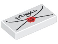 LEGO part Tile 1 x 2 with Envelope with Red Wax Seal and Black Script Pattern 3069px40