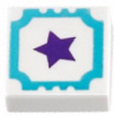 LEGO part Platte 1 x 1 mit mittlerem Azur-Umriss und dunkelviolettem Stern Muster 3070pb104