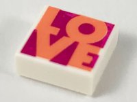 LEGO part Tile 1 x 1 with Coral 'LOVE' on Magenta Background Pattern 3070pb147