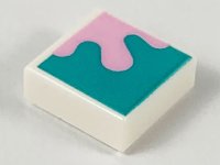 LEGO part Tile 1 x 1 with Bright Pink Splotch on Dark Turquoise Background Pattern 3070pb151