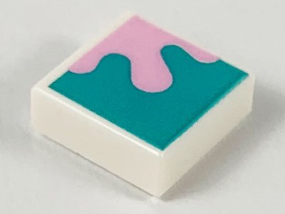 LEGO part Tile 1 x 1 with Bright Pink Splotch on Dark Turquoise Background Pattern (3070pb151)
