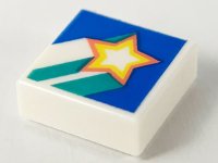 LEGO part Tile 1 x 1 with Star and Dark Turquoise Stripes on Blue Background Pattern 3070pb152