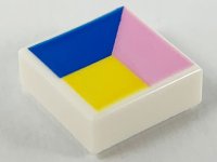LEGO part Tile 1 x 1 with Blue, Bright Pink and Yellow Polygons Pattern 3070pb153