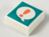 LEGO part Tile 1 x 1 with Coral Exclamation Mark in Speech Bubble on Dark Turquoise Background Pattern 3070pb155
