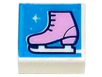 LEGO part Tile 1 x 1 with Bright Pink Ice Skate on Dark Azure Background with Sparkles Pattern 3070pb237