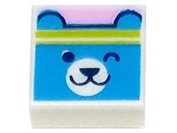 LEGO onderdeel Tegeltje 1 x 1 met Donkerblauw Beer Hoofd met Knipogend Gezicht en Felgroen Hoofdband op Felroze Achtergrond Patroon 3070pb239
