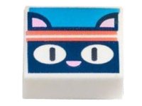 LEGO part Fliese 1 x 1 mit dunkelblauem Katzen Kopf mit hellroséfarbenen Ohren und Nase und korallenem Stirnband auf dunkelblauem Hintergrund Muster 3070pb253