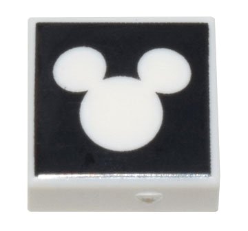LEGO part Fliese 1 x 1 mit weißer Micky Maus Kopf Silhouette auf schwarzem Hintergrund Muster (3070pb264)