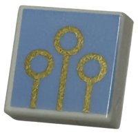 LEGO part Tile 1 x 1 with 3 Gold Circles on Posts on Bright Light Blue Background Pattern (HP Quidditch Hoops / Goals) 3070pb294