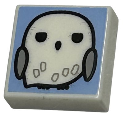 LEGO part Tile 1 x 1 with Owl with Light Bluish Gray Feathers and Wings on Bright Light Blue Background Pattern (HP Hedwig) (3070pb299)