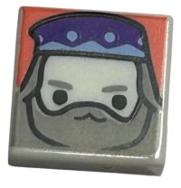 LEGO part Tile 1 x 1 with Male Wizard Head with Dark Purple Hat, Light Bluish Gray Beard and Long Hair on Coral Background Pattern (HP Albus Dumbledore) 3070pb303