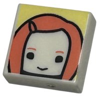LEGO part Tile 1 x 1 with Female Head with Smile, Coral Eyebrows and Long Hair on Bright Light Yellow Background Pattern (HP Ginny Weasley) 3070pb311