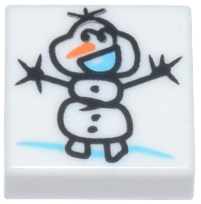 LEGO part Tile 1 x 1 with Black Snowman (Olaf) Stick Figure Drawing, Bright Light Blue Mouth and Orange Nose Pattern (3070pb381)