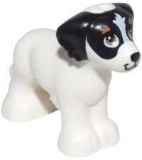 LEGO part Hund, Friends, zottiges Fell, Ohren und Schwanz mit schwarzen Ohren und Nase, Stirnstreifen, mittlere Nougat-Augen und Augenbrauen-Muster (Daisy) 3168pb02