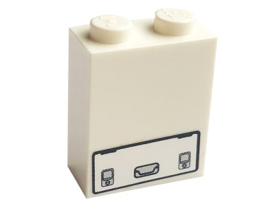 LEGO part Stein 1 x 2 x 2 with Inside Axle Holder with Service Door with Handle Pattern (Sticker) - Set 7743 (3245bpb15)