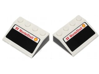 LEGO part Schräge 33 3 x 4 mit Vorder- und Seitenauto Fenster, Shell Logo und 'MonteShell' Muster (Aufkleber) - Set 30192 (3297pb033)