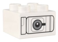 LEGO part Duplo, Brick 2 x 2 with Black and Dark Bluish Gray Mechanical Panel and Circle Pattern 3437pb112