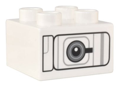 LEGO part Duplo, Stein 2 x 2 mit schwarzem und dunkelblaugrauem Mechanikpaneel und Kreismuster (3437pb112)