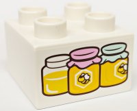 LEGO part Duplo, Stein 2 x 2 mit 3 Honiggläsern-Muster 3437pb125
