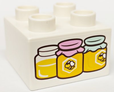 LEGO part Duplo, Brique 2 x 2 avec Motif de 3 Pots de Miel (3437pb125)