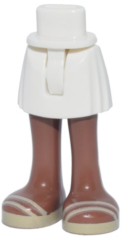 LEGO part Mini Doll Hips and Skirt with Molded Medium Brown Legs and Printed Tan Sandals Pattern - Thin Hinge (35216ac00pb030)