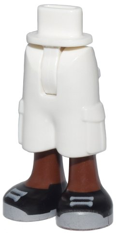 LEGO part Mini Doll Hips and Trousers Cropped Large Pockets with Molded Reddish Brown Legs and Printed Black Shoes with Light Bluish Gray Laces and Soles Pattern - Thin Hinge (35216bc00pb005)