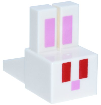 LEGO part Tête de Créature Pixelisée avec Longues Oreilles avec Auriculaires et Nez Rose Vif et Yeux Rouges Motif (Minecraft Lapin Albinos) (35525pb06)