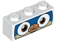LEGO part Steen 1 x 3 met hondengelaat wijd ogen, blauw en tan gezicht, en wit maskerpatroon (Dalmatische Puppycorn) 3622pb084