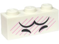 LEGO part Brick 1 x 3 with Black Closed Eyes and Eyebrows, Bright Pink Diagonal Lines Pattern (Super Mario Boo Upper Face) 3622pb130